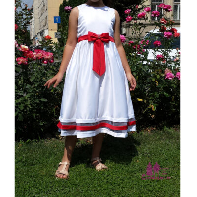 Rochie alba cu funda rosie R215