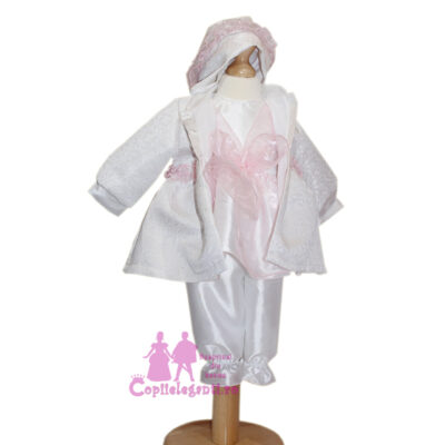 Compleu botez alb-roz C234