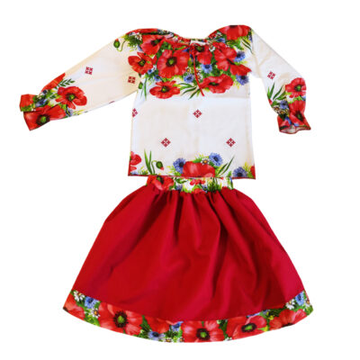 Compleu ie si fusta cu maci C1744