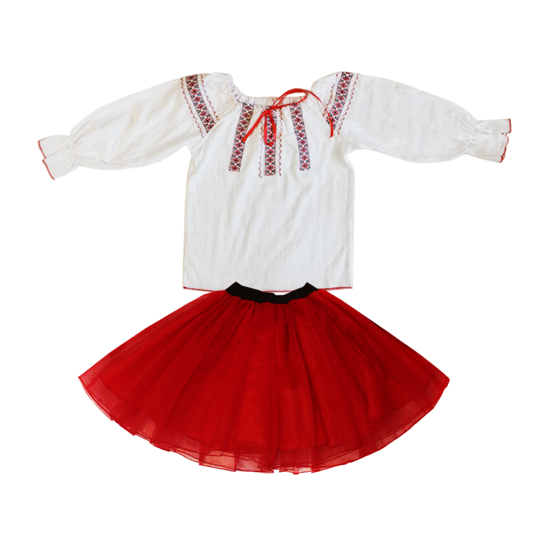 compleu traditional ie si fusta tulle rosie 1 Compleu ie si fusta tulle C1941 - imagine 1