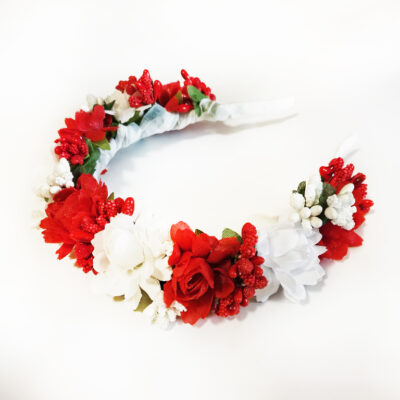 Coronita flori alb-rosii CE00162