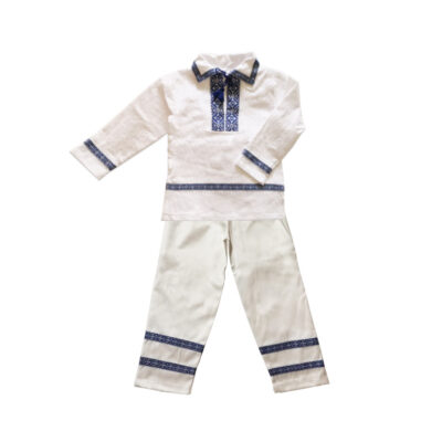 costum traditional baieti cu motiv rosu