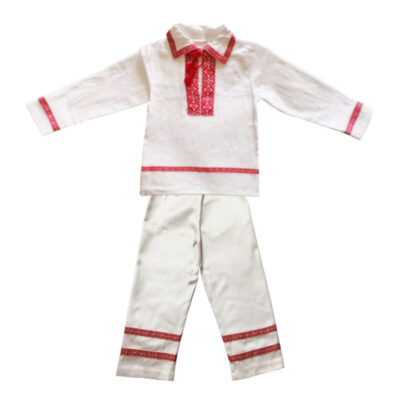 costum traditional baieti cu motiv rosu