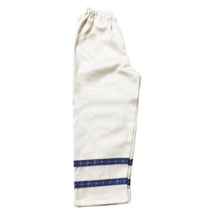 Pantaloni albi motiv albastru