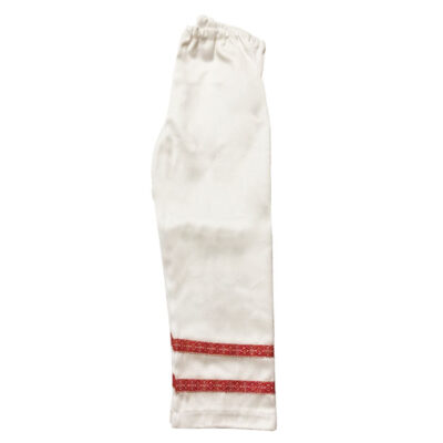 Pantaloni albi motiv rosu
