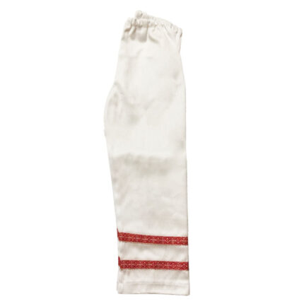 Pantaloni albi motiv rosu